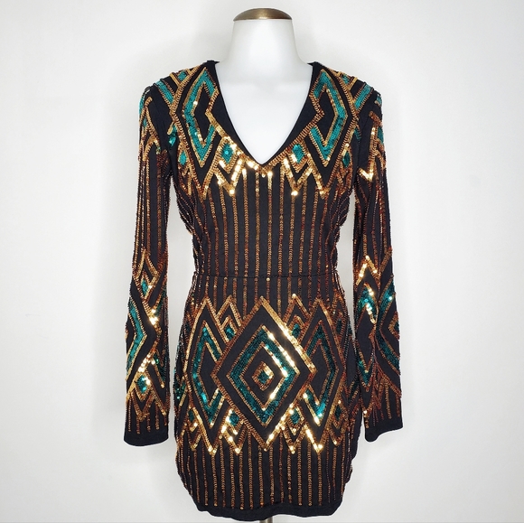 Revolve - Endeless Rose Sequin Embellished Bodycon Long Sleeve Mini Dress - Picture 3 of 14